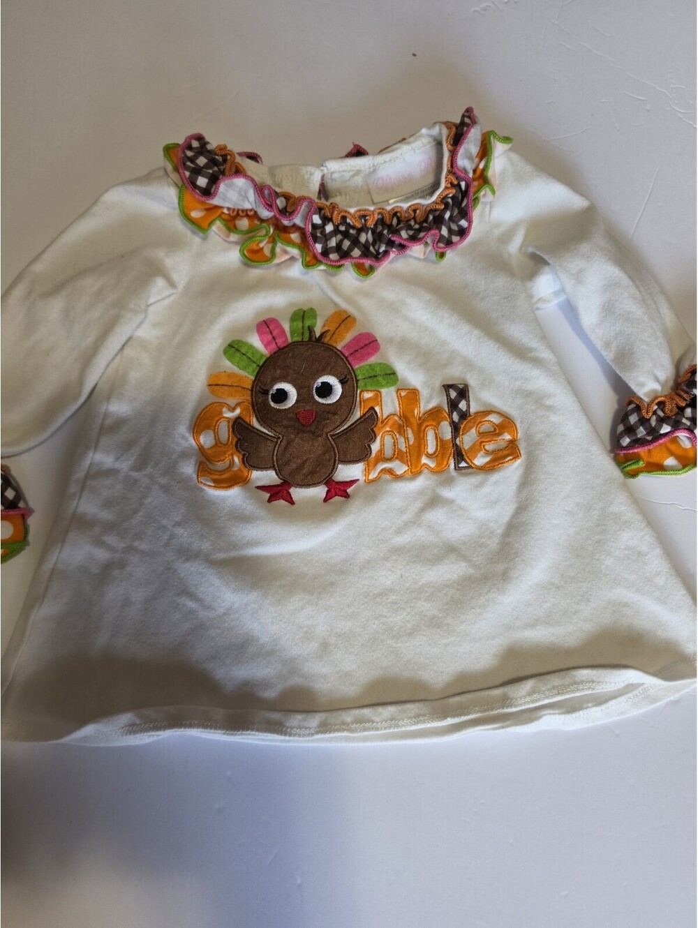 Bonnie Baby Girls 18 Months Thanksgiving Turkey Top  With Ruffle Sleeve